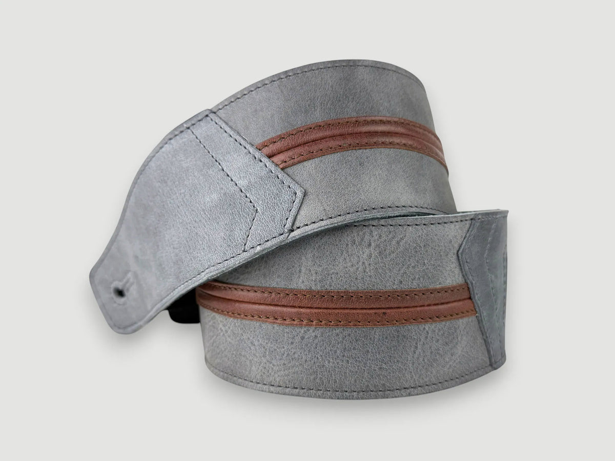 Straight Up - Relic Slate with Cognac Stripe Leather Guitar Strap