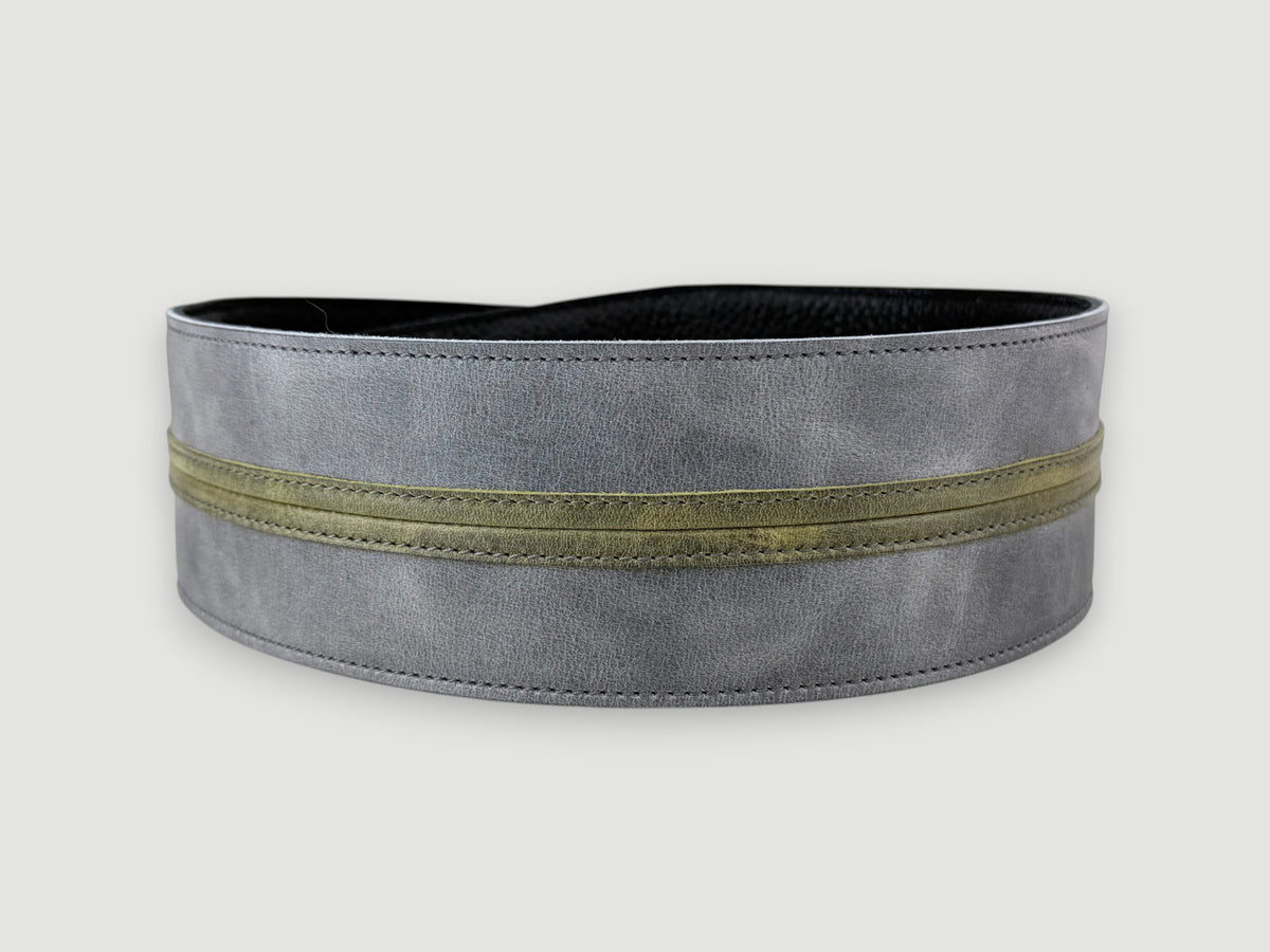 Straight Up - Relic Slate with Sage Stripe Leather Guitar Strap