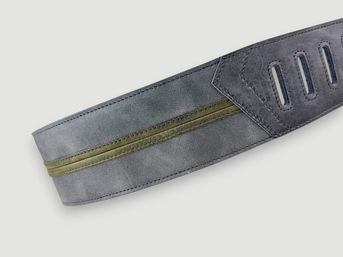 Straight Up - Relic Slate with Sage Stripe Leather Guitar Strap