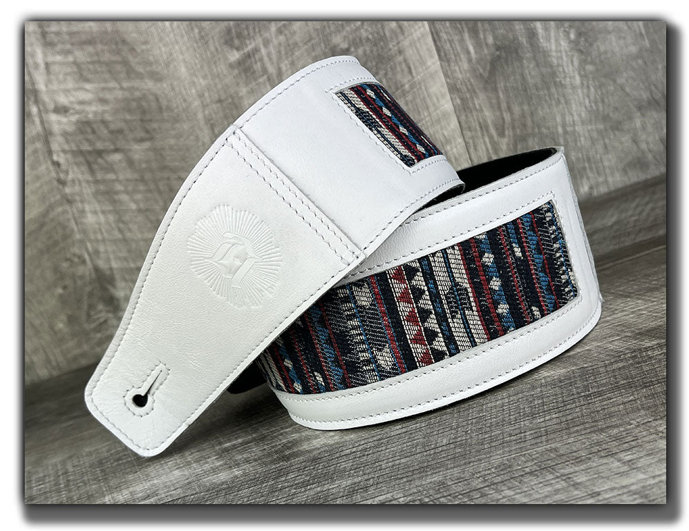 Americana - White Leather Guitar Strap - Numbered Limited Edition