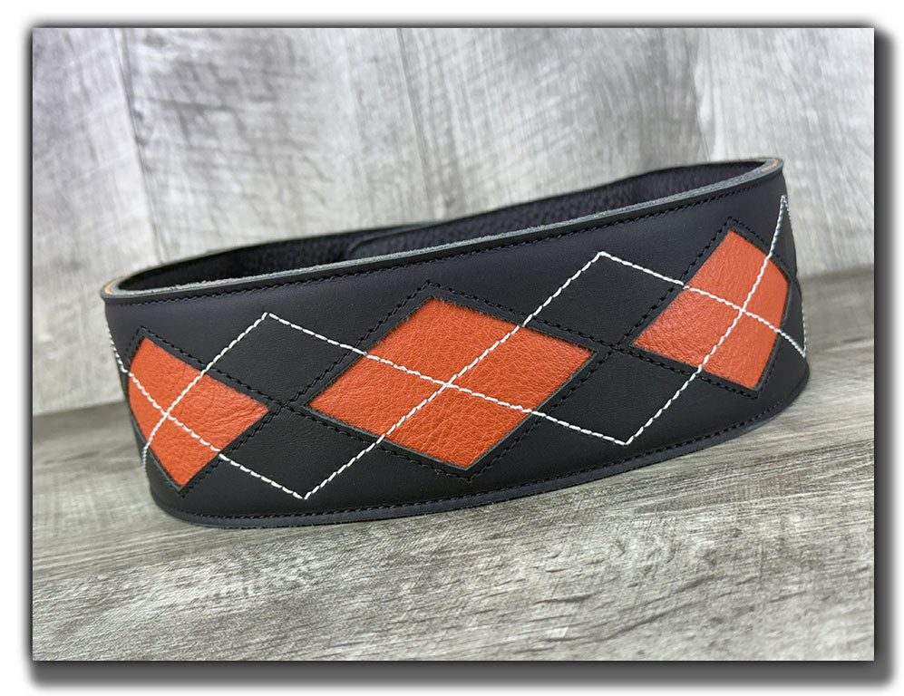 Everett - Carbon Black/Orange Peel Argyle Leather Guitar Strap