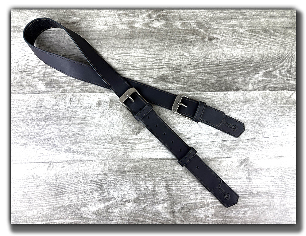 Baldric - Carbon Black Leather Guitar Strap with Buckles