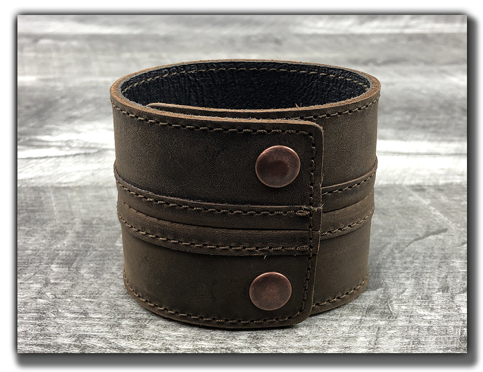 Straight Up - Whiskey Brown Leather Cuff - CLEARING OUT OLD STYLE WITH SMALLER SNAPS