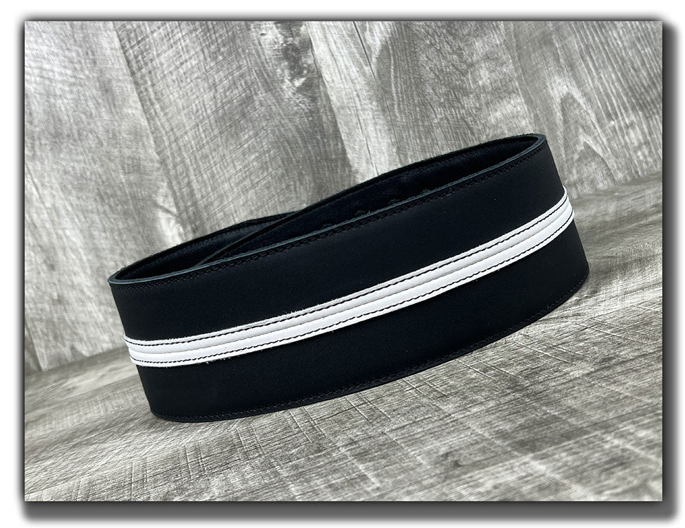 Straight Up - Carbon Black with White Stripe Leather Guitar Strap