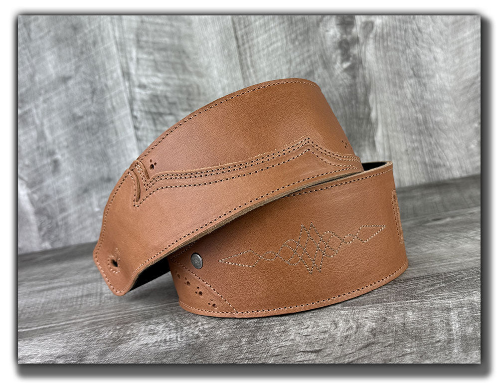 Walk The Line - Pecan Veg Tan Leather Guitar Strap