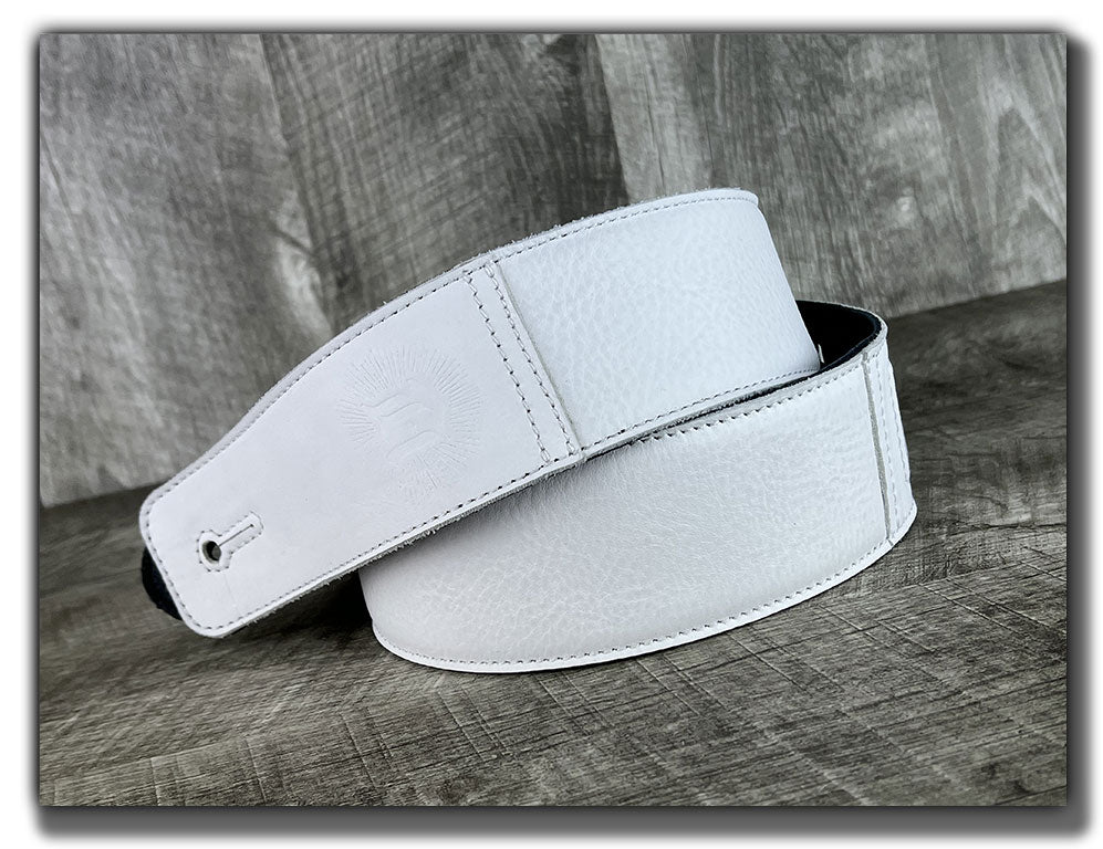 The Reticent - Frostfire White Leather Guitar Strap