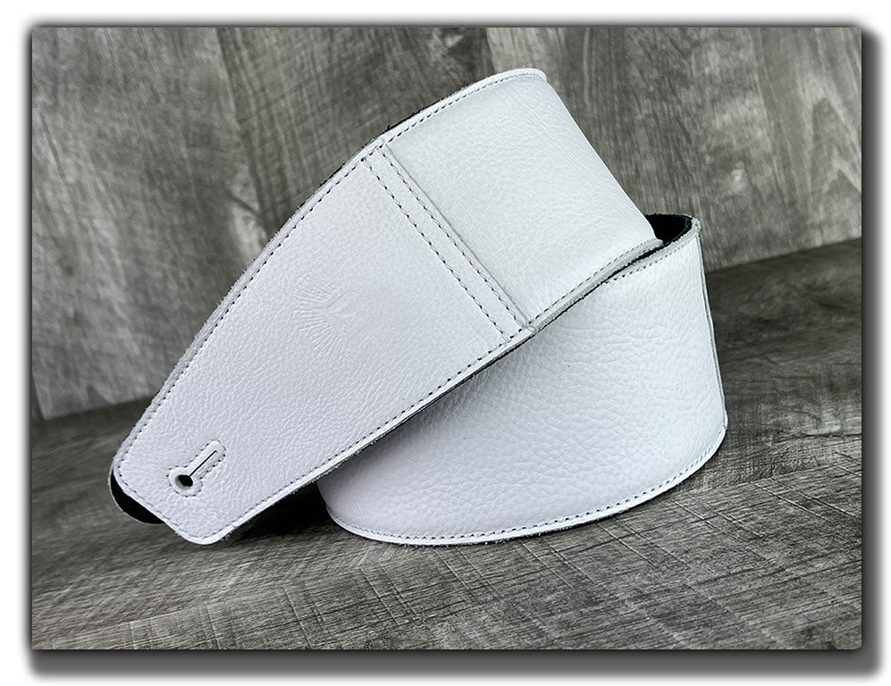 The Reticent - Frostfire White Leather Guitar Strap