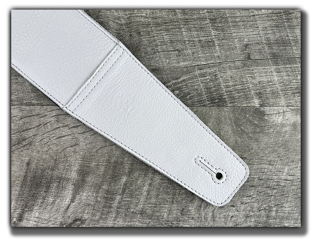 The Reticent - Frostfire White Leather Guitar Strap