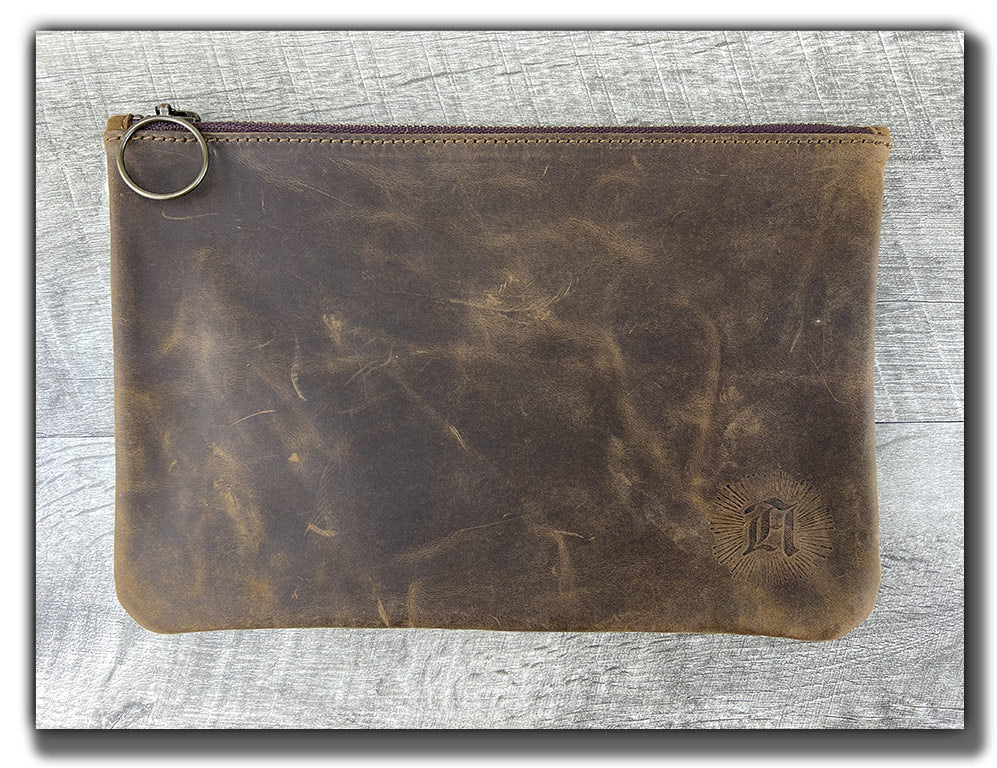 B-STOCK Leather Zipper Pouch - Whiskey Brown (Factory Second - Imperfect Corners)