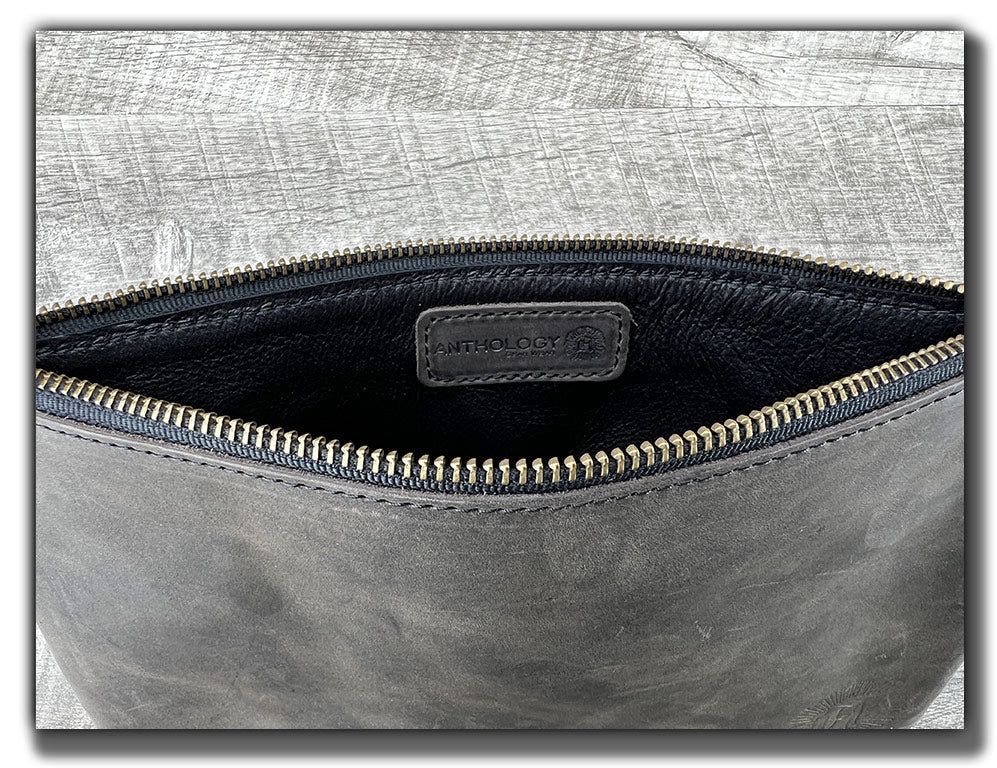 B-STOCK Leather Zipper Pouch - Aged Steel (Factory Second - Imperfect Corners)