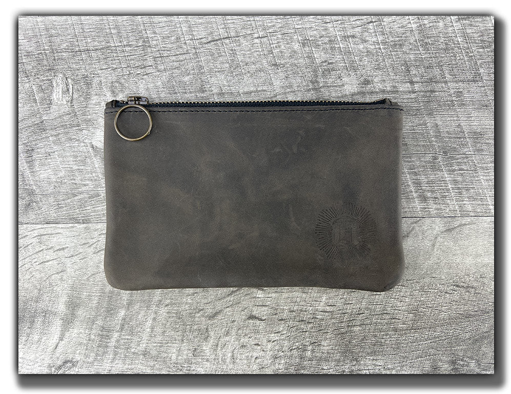 B-STOCK Leather Zipper Pouch - Aged Steel (Factory Second - Imperfect Corners)