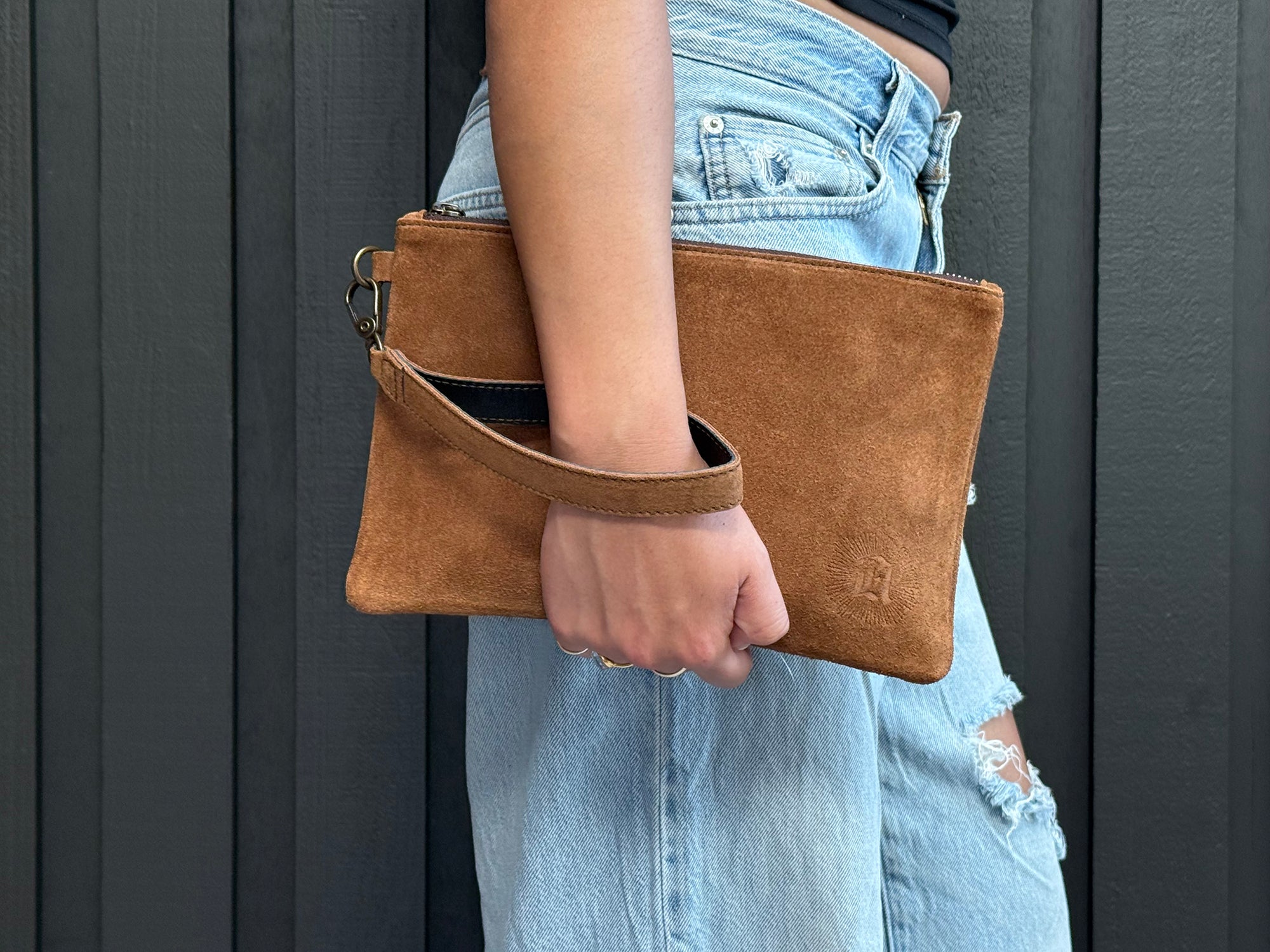 Leather Zipper Pouch - Sienna Suede
