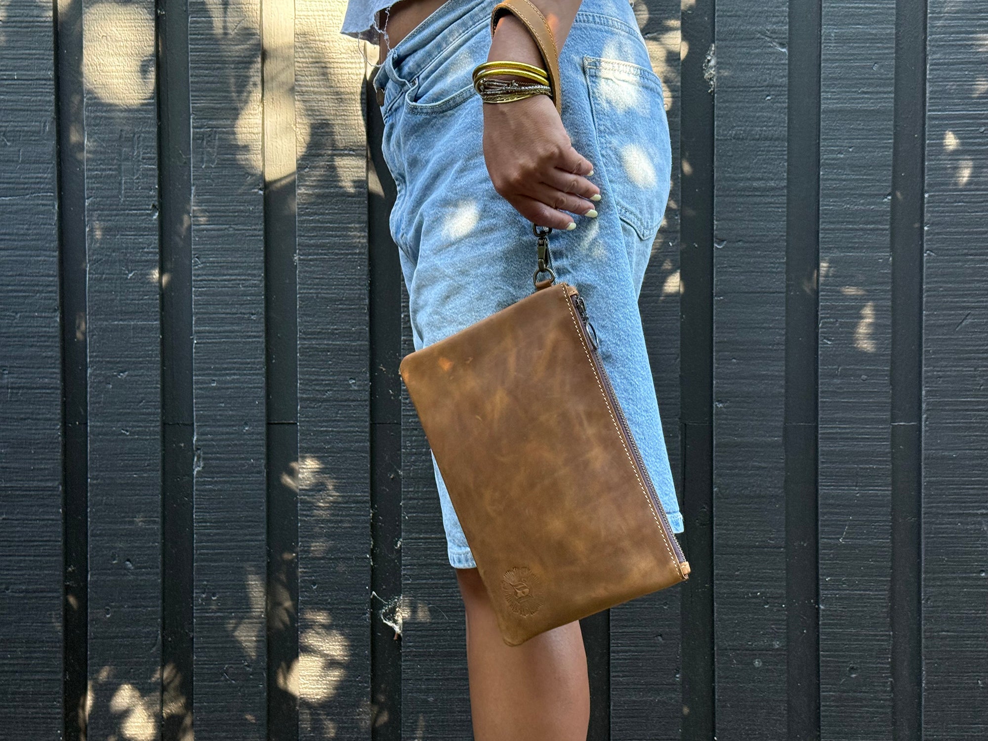 Leather Zipper Pouch - Tobacco