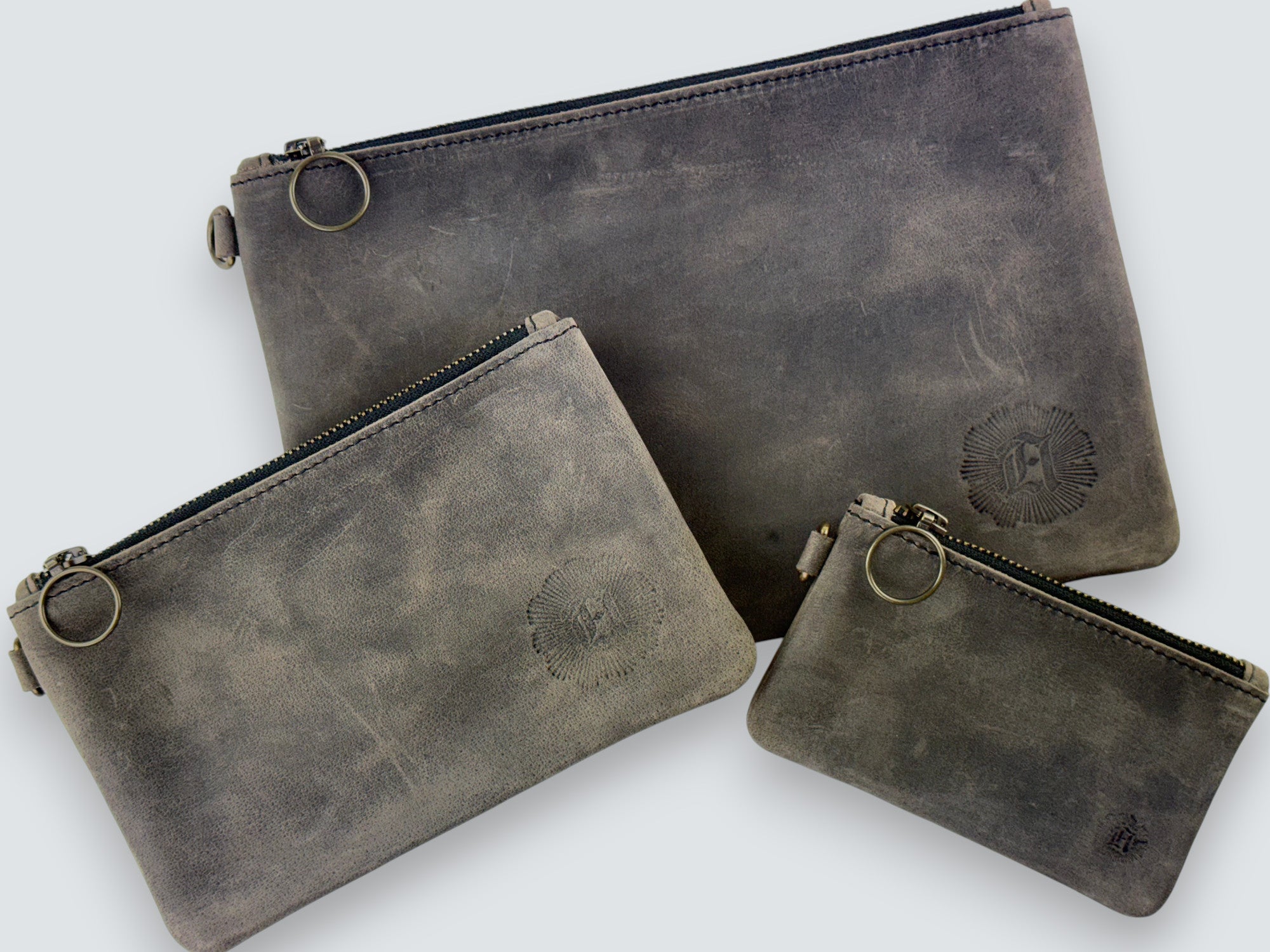 Leather Zipper Pouch - Aged Steel