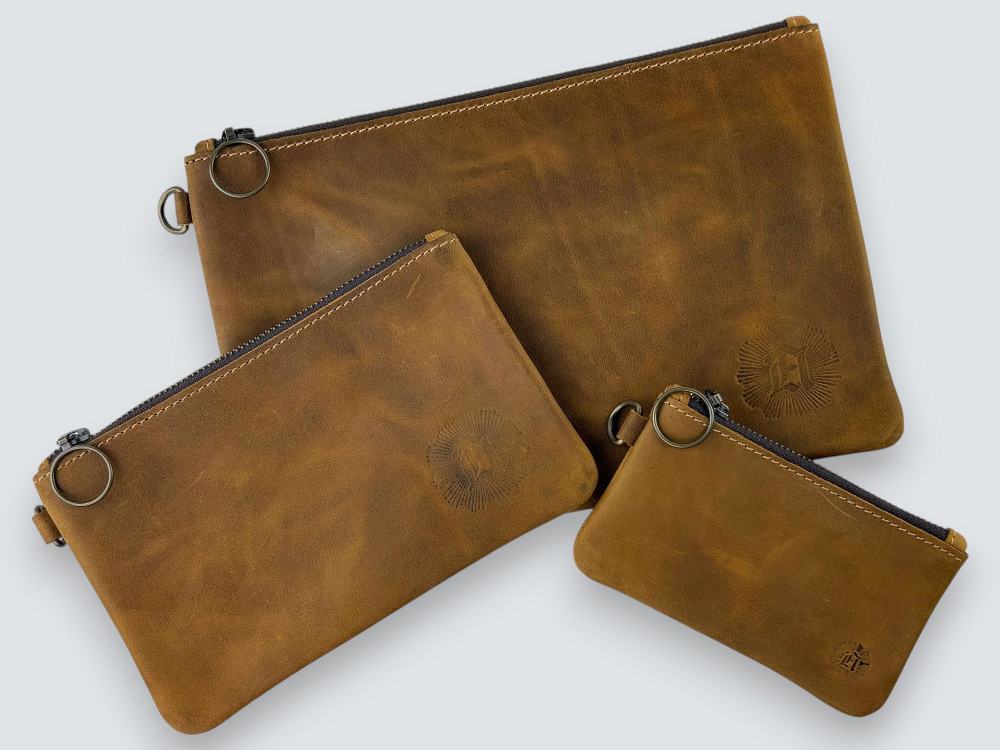Leather Zipper Pouch - Tobacco