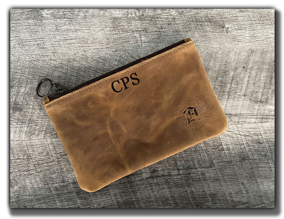 Leather Zipper Pouch - Tobacco