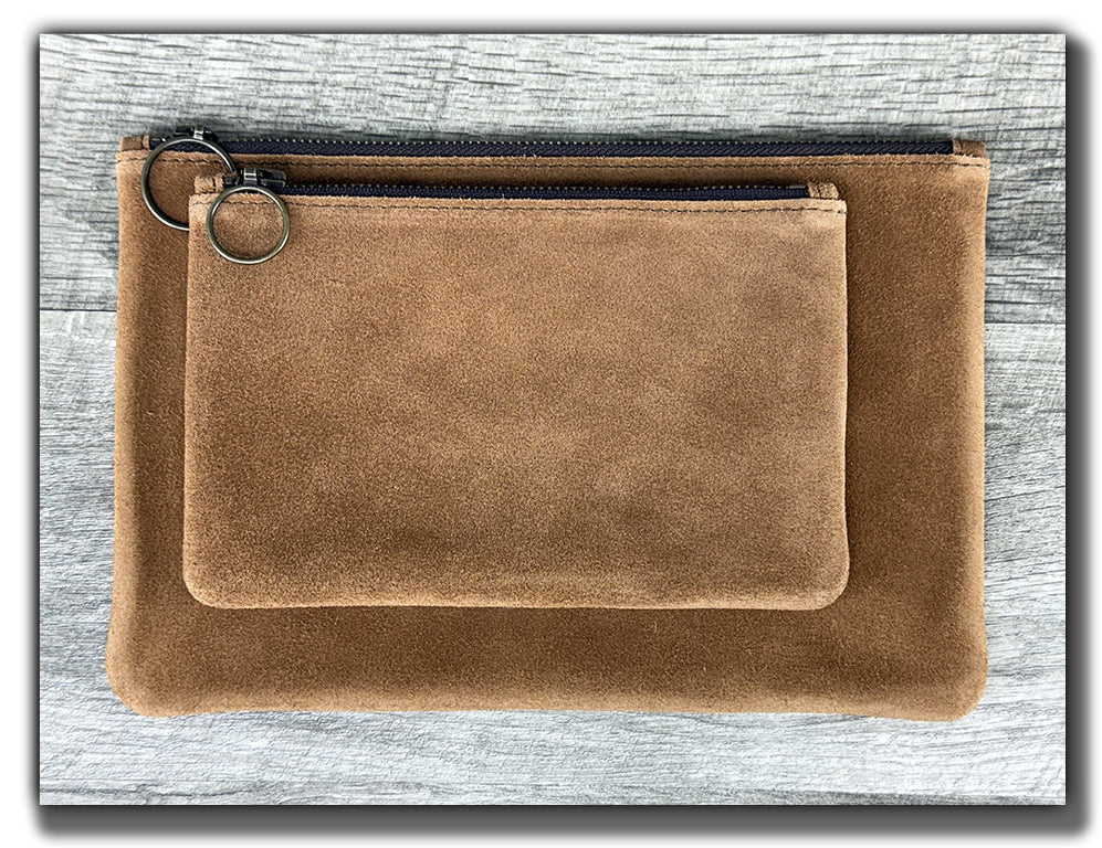 Leather Zipper Pouch - Sienna Suede