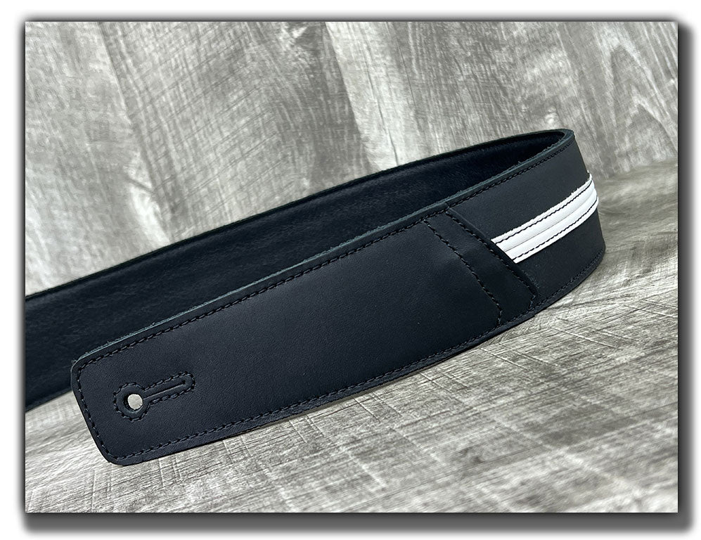 Straight Up - Carbon Black with White Stripe Leather Guitar Strap