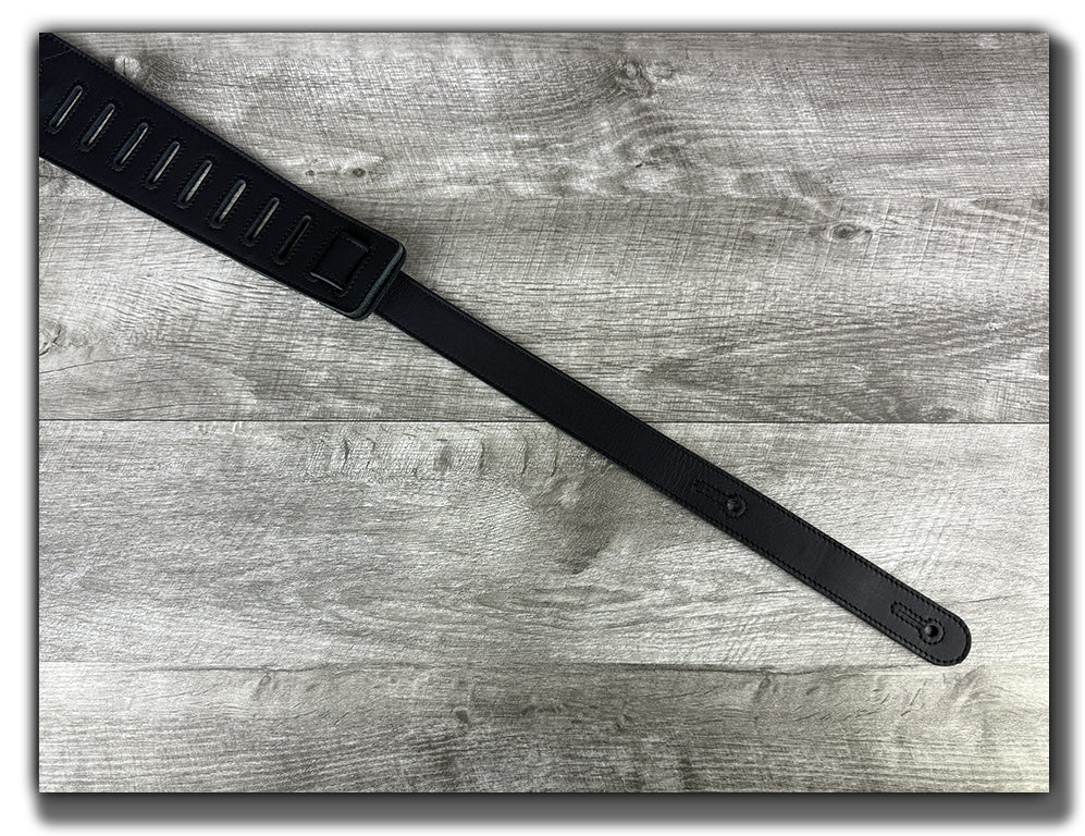 Straight Up - Carbon Black with Orange Peel Stripe Leather Guitar Strap