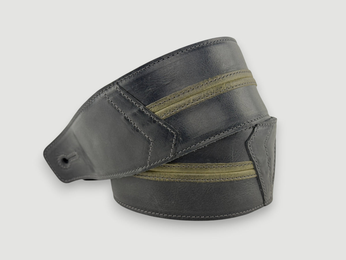 Straight Up - Relic Black with Sage Stripe Leather Guitar Strap