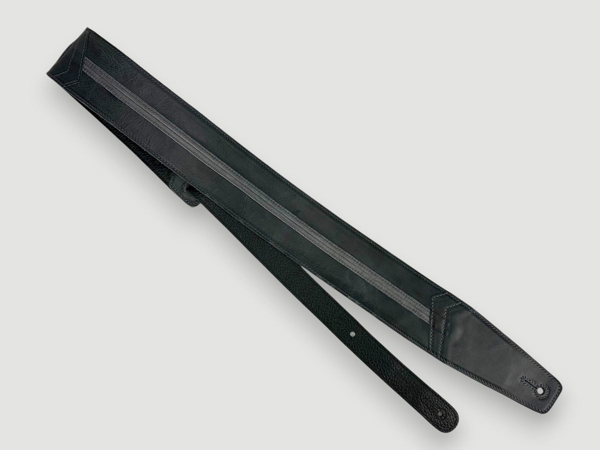 Straight Up - Relic Black with Slate Stripe Leather Guitar Strap