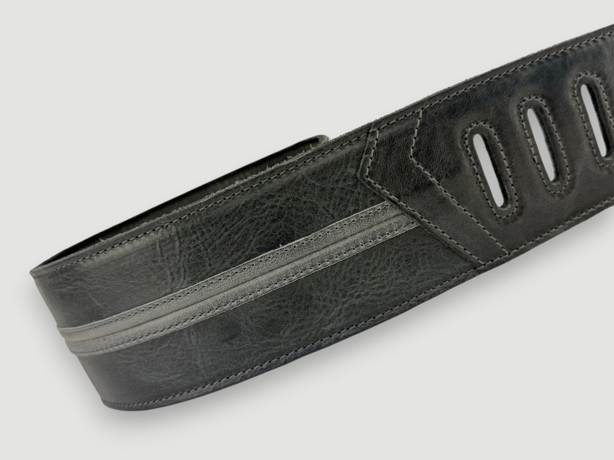 Straight Up - Relic Black with Slate Stripe Leather Guitar Strap
