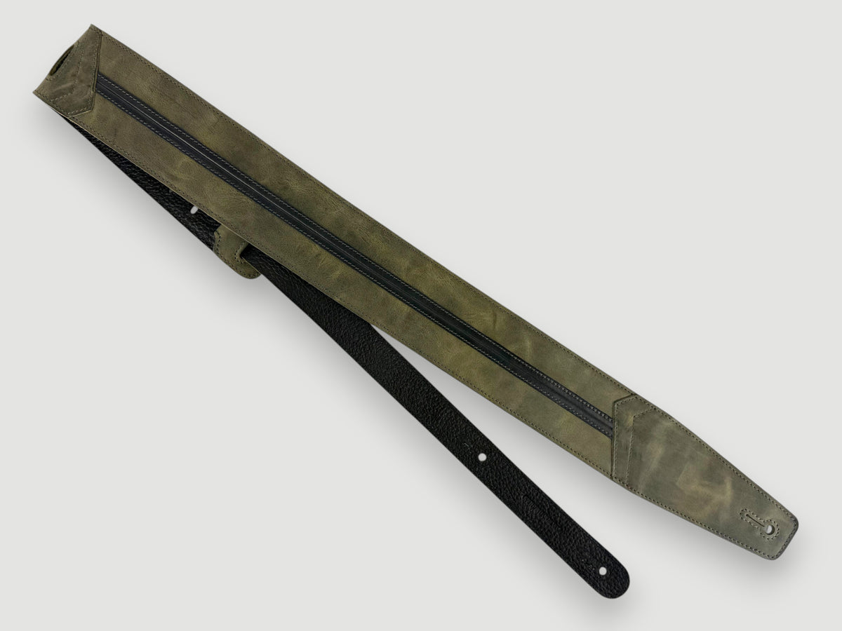 Straight Up - Relic Sage with Black Stripe Leather Guitar Strap