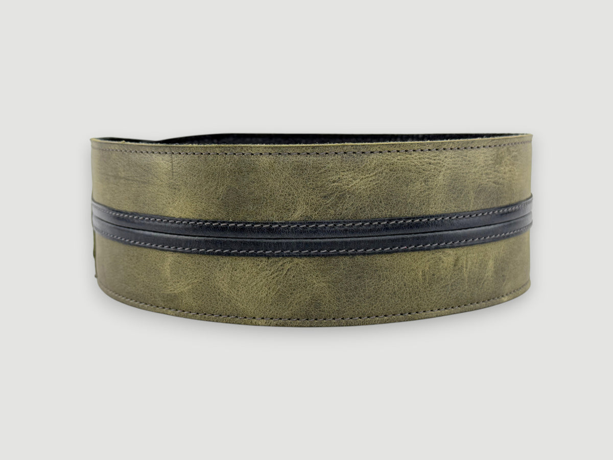 Straight Up - Relic Sage with Black Stripe Leather Guitar Strap