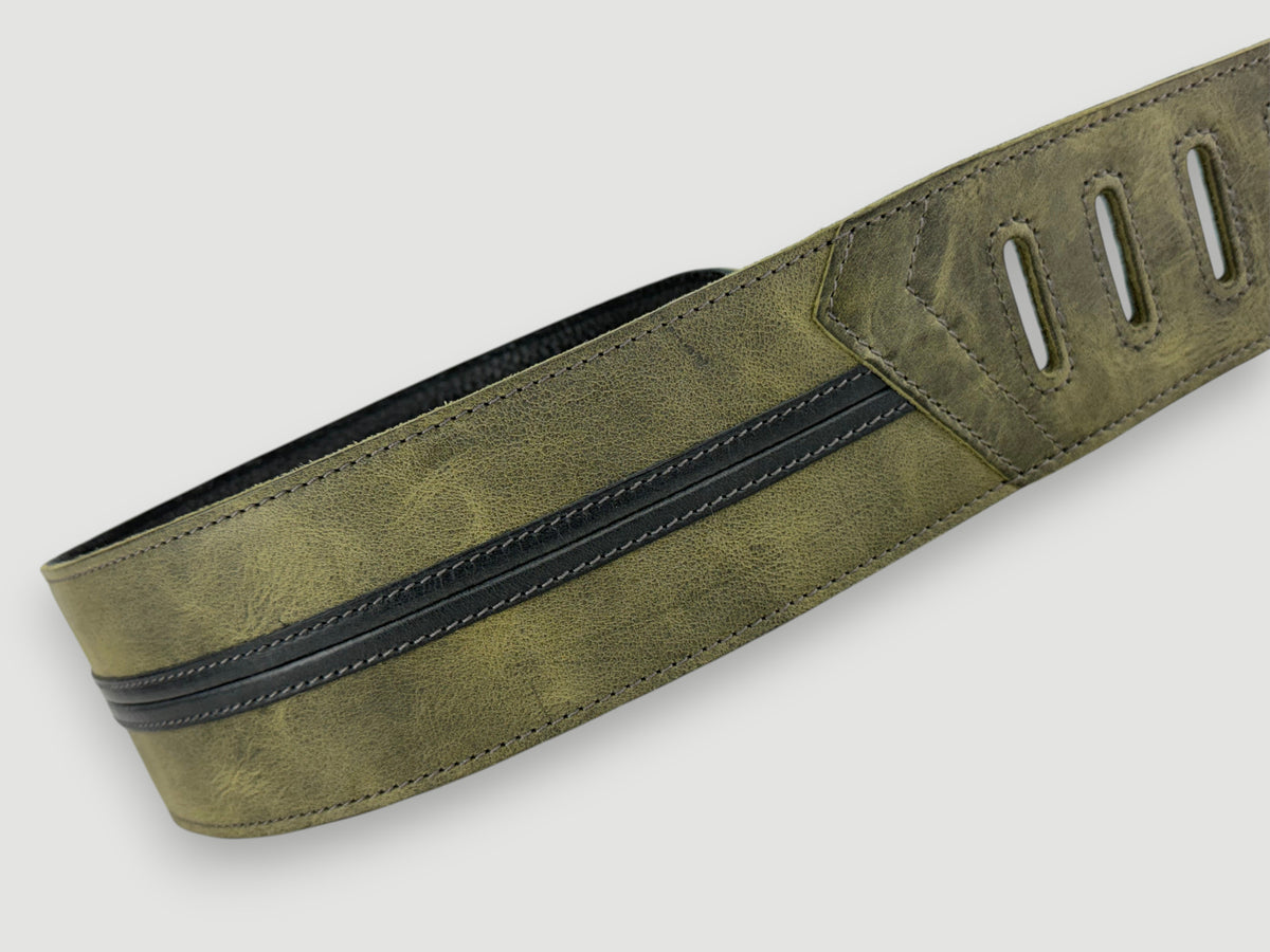 Straight Up - Relic Sage with Black Stripe Leather Guitar Strap