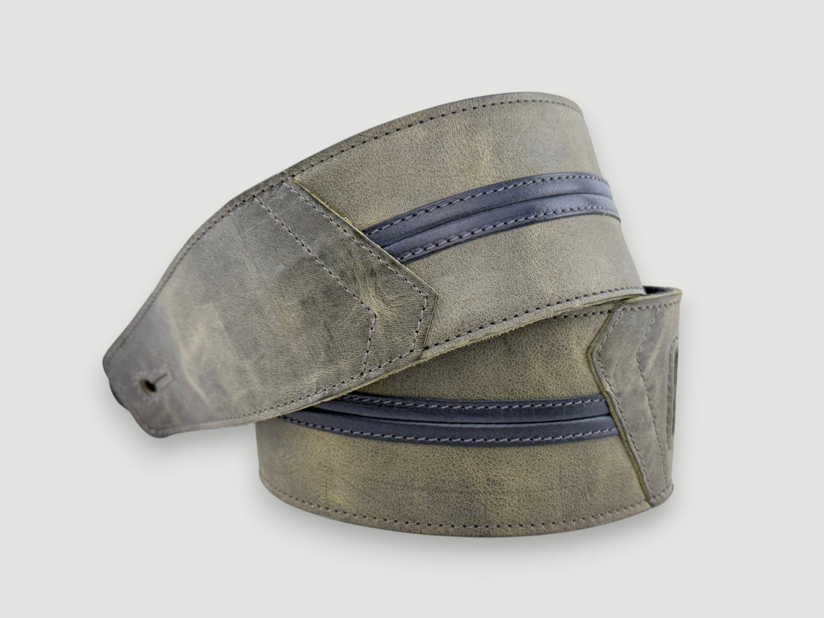 Straight Up - Relic Sage with Black Stripe Leather Guitar Strap