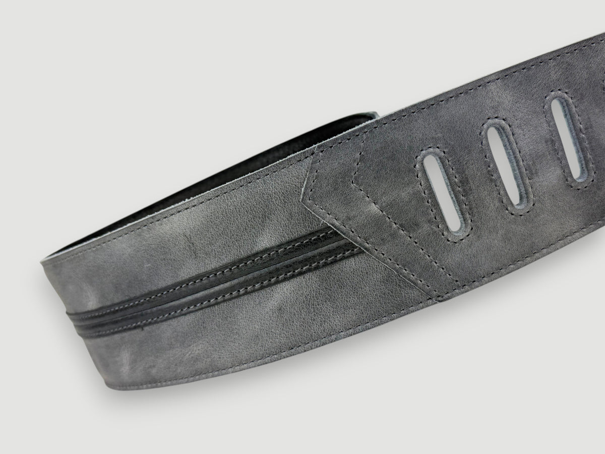 Straight Up - Relic Slate with Black Stripe Leather Guitar Strap