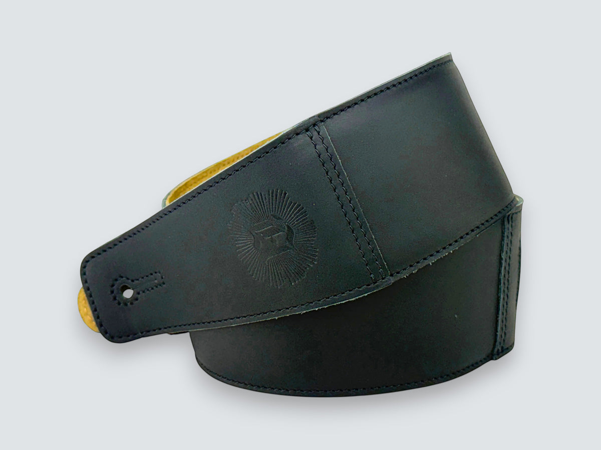 The Reticent - Suede-Back Carbon Black Leather Guitar Strap