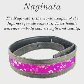 Naginata - Hot Pink Floral - Aged Steel Leather Guitar Strap