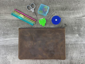 Leather Zipper Pouch - Whiskey Brown