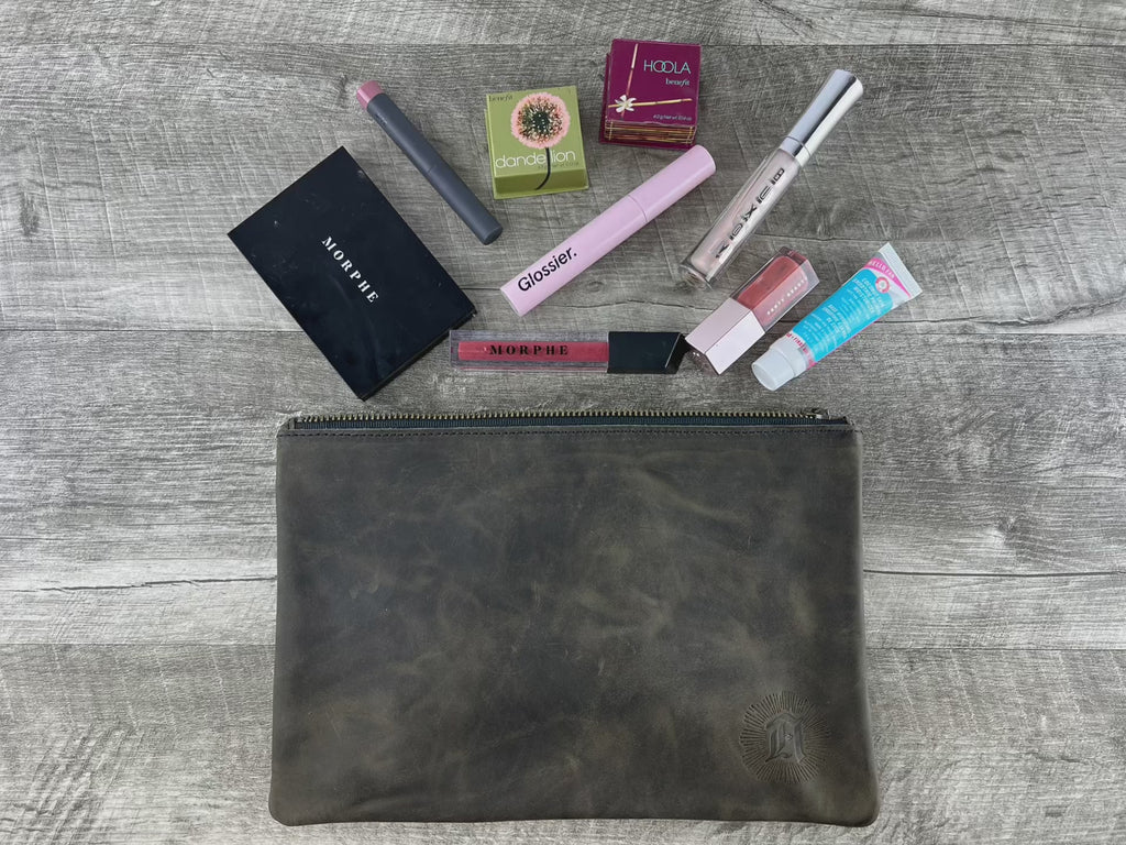 Leather zipper pouch for the artist.