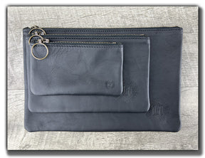 Leather Zipper Pouch - Carbon Black