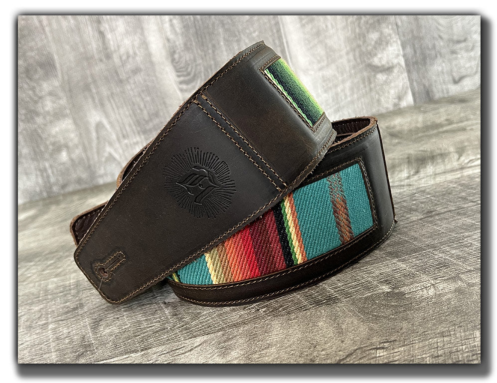 El Camino - Whiskey Brown / Turquoise Leather Guitar Strap