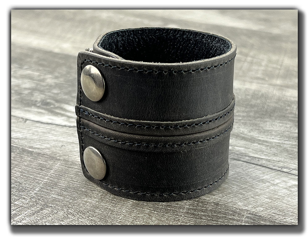 B-STOCK - "Straight Up" Leather Cuff - Small/Medium, Aged Steel (2)