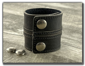 Straight Up - Aged Steel Leather Cuff