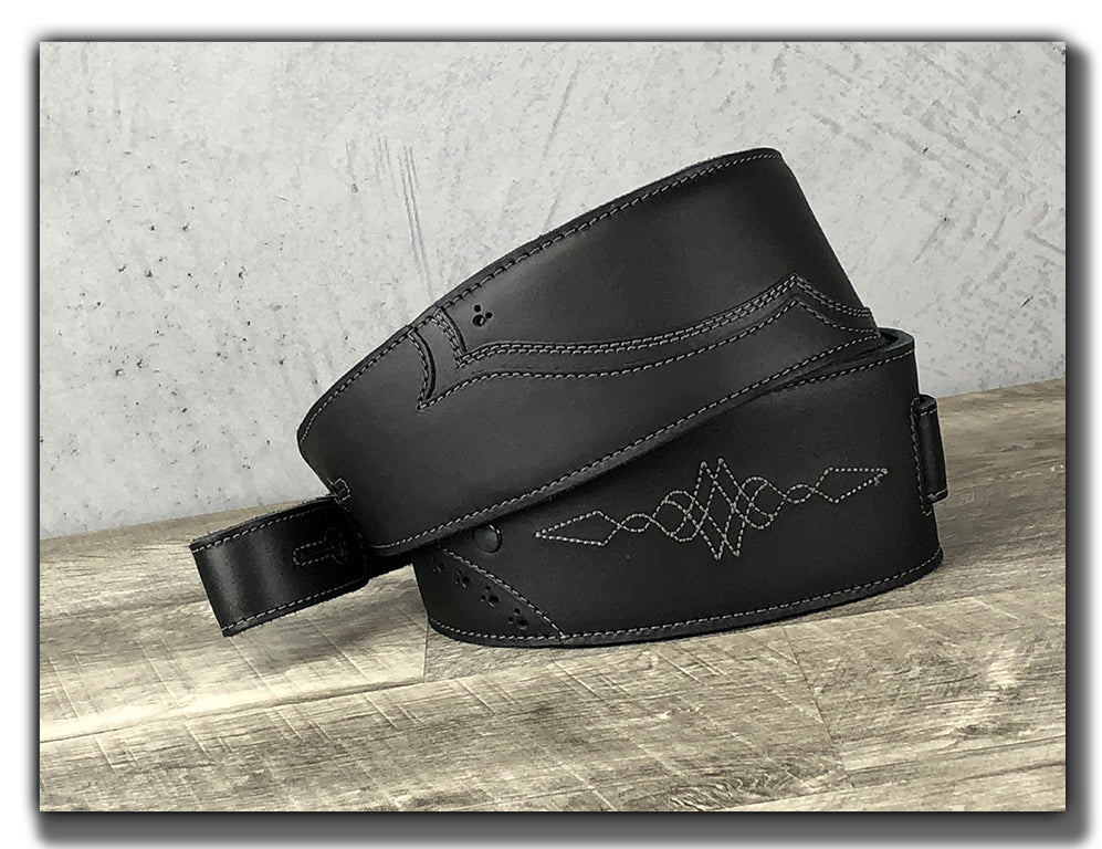 Walk The Line - Carbon Black Leather Guitar Strap