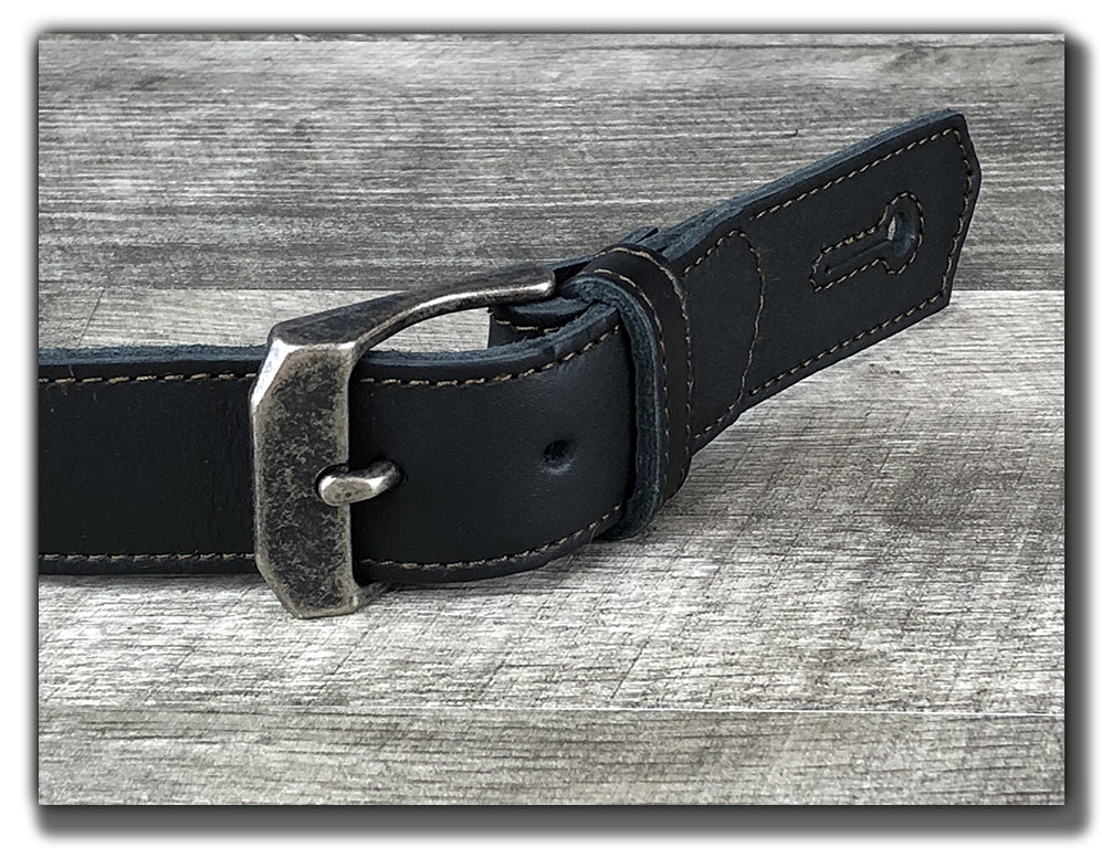 Leather Guitar Strap with Buckle | Blackwood | Black