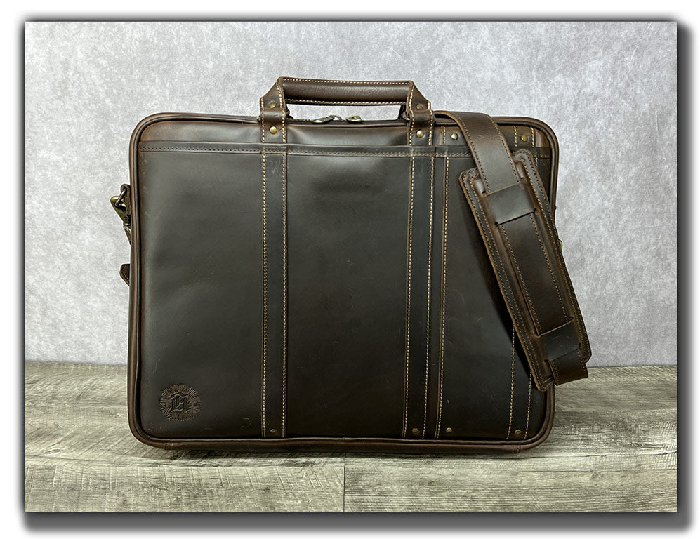 Large 17-inch Leather Laptop Bag for Men with Detachable Shoulder Strap