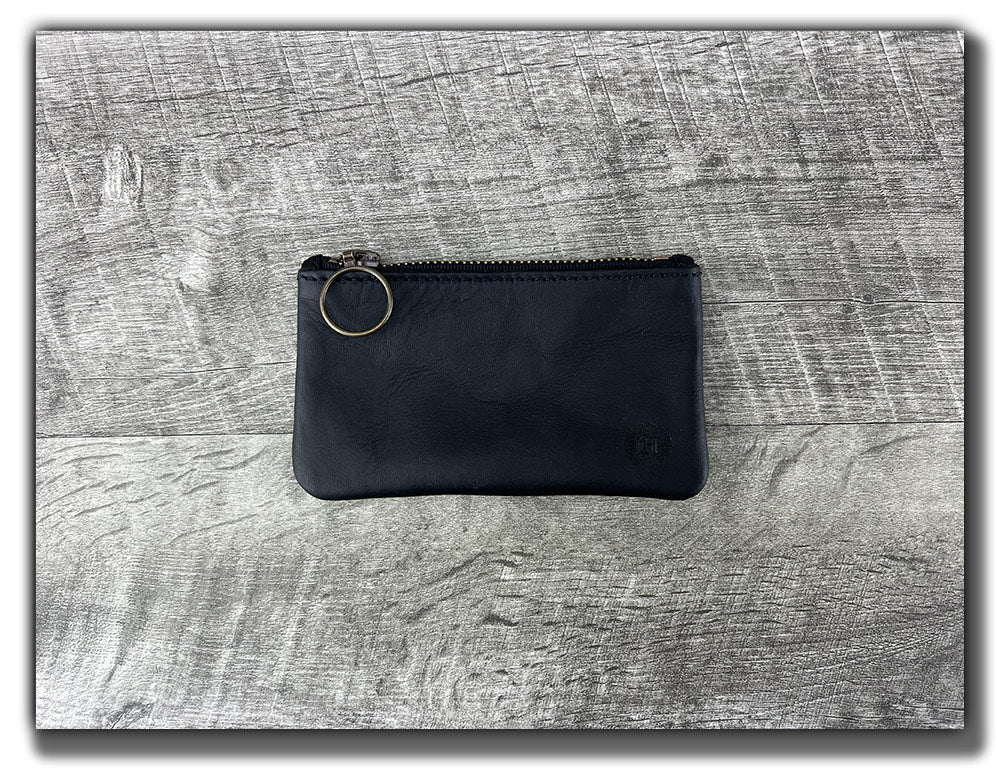 Leather Zipper Pouch - Carbon Black