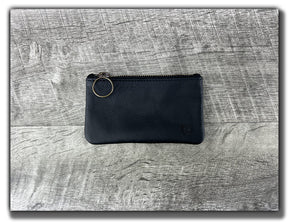 Leather Zipper Pouch - Carbon Black