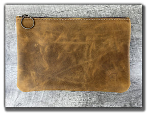 Leather Zipper Pouch - Tobacco