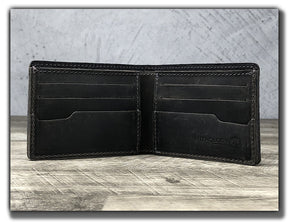 Minimalist Leather Bi-Fold Wallet - Aged Steel